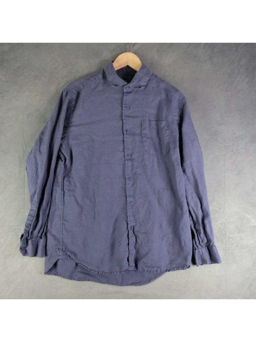Saks Fifth Avenue Shirt Mens Medium Blue Linen Button Up Long Sleeve